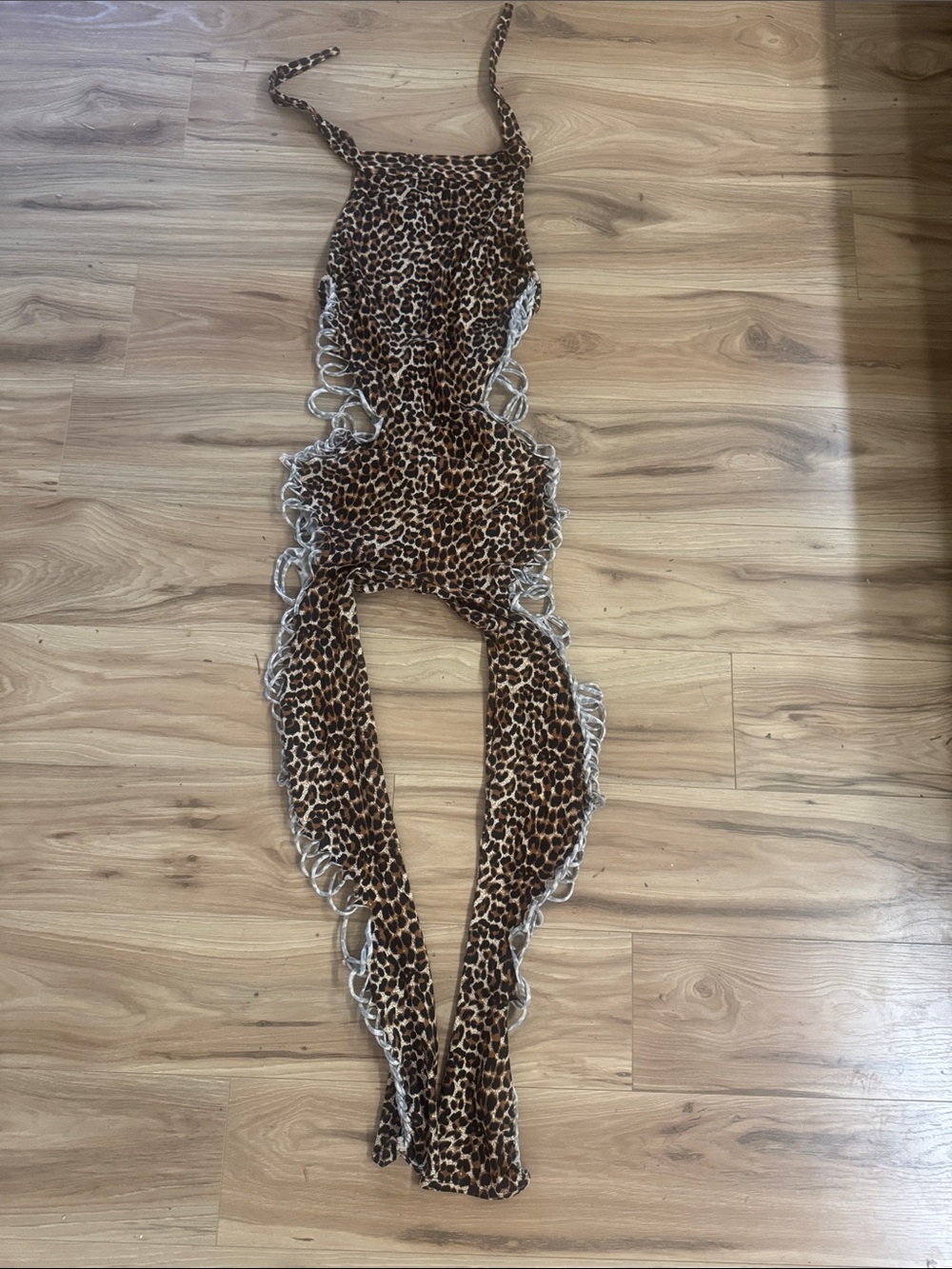 Twisted Leopard Print Halter Jumpsuit in Brown and Black